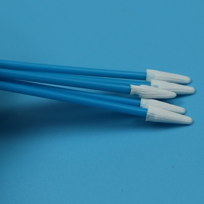 Swab de pointe en polyester tricoté à double couche sans lingot, petit swab de salle blanche pointu avec poignée bleue