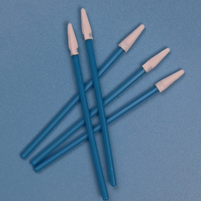 Swab de pointe en polyester tricoté à double couche sans lingot, petit swab de salle blanche pointu avec poignée bleue