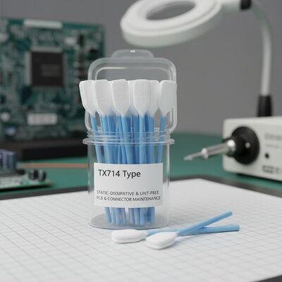 Swab de nettoyage électronique en polyester à double couche: statique-dissipatif et sans lingots pour l'entretien des circuits imprimés et des connecteurs Type TX714