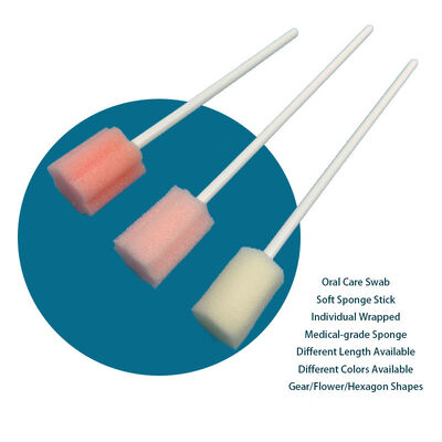 Bâton en PP emballé individuellement, pointe en mousse, tampon de nettoyage de la bouche, éponge de qualité médicale, tampon de soins bucco-dentaires, tampon en mousse d'hygiène
