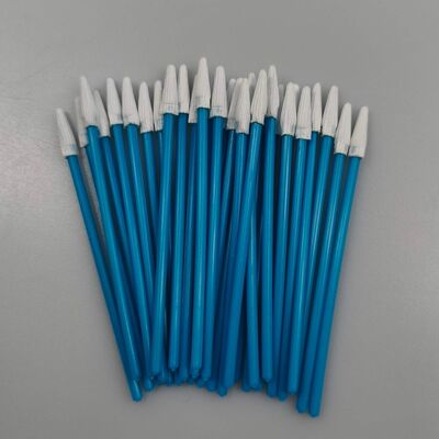 Écouvillon non pelucheux à poignée bleue, Mini écouvillon pointu en Polyester, nettoyage de précision pour salle blanche