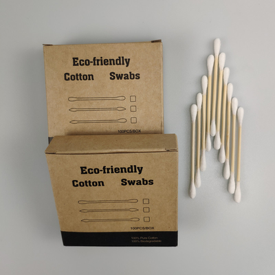 Coton principal Bud Swab de poignée en bambou biodégradable d'ECO double dans la boîte de papier