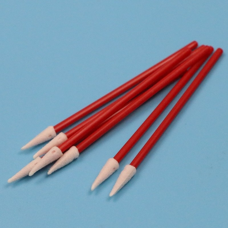 TX750 Lint Free Mini Sponge Stick Pointu Petite voiture de nettoyage comprimé en mousse de salle blanche avec poignée rouge