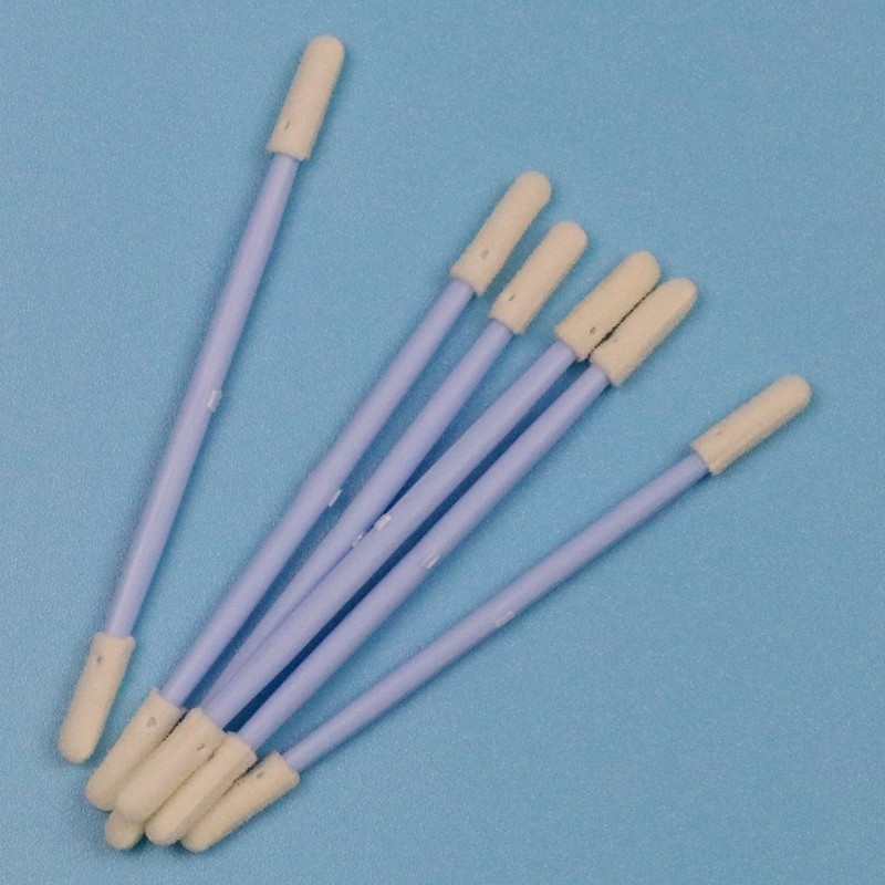 TX742 Manche bleue sans lingot à double extrémité Mini-baston d'éponge comprimé petit écouvillon en mousse de salle blanche pour un nettoyage détaillé