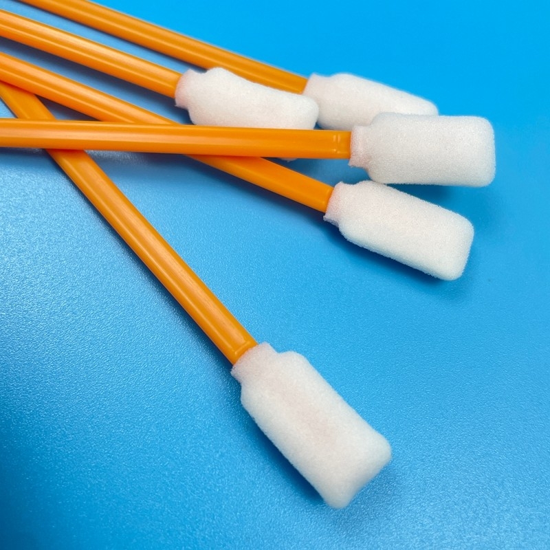 Couleur orange Swabs à pointe de mousse Tête rectangulaire Solid PP Handle Lint Free Swab