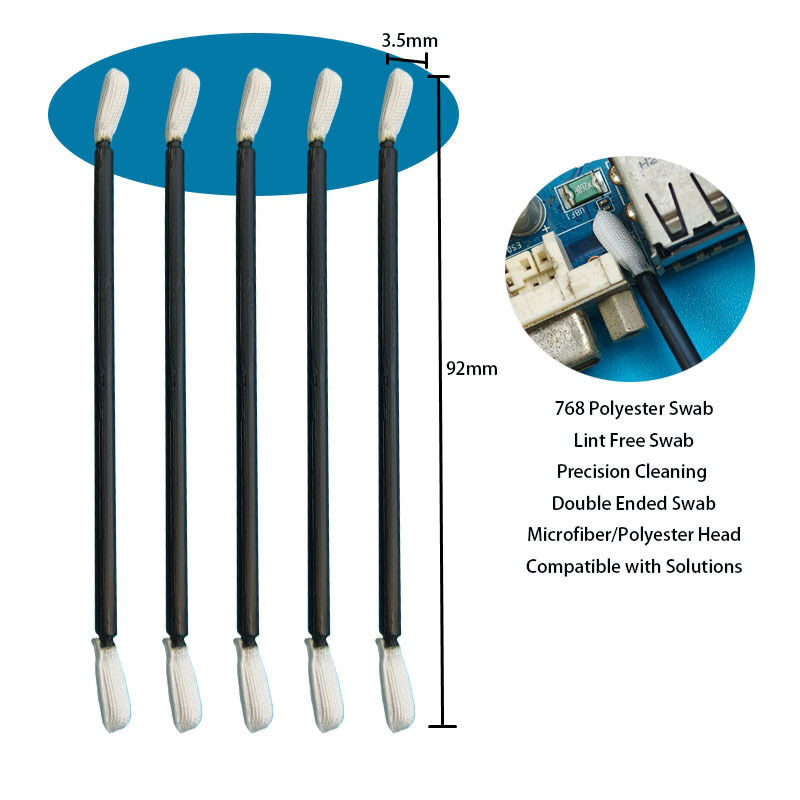 768 Lint libre Manche noire Tête tordue Polyéster écouvillon Nettoyage de précision Écouvillon détaillé pour salle blanche