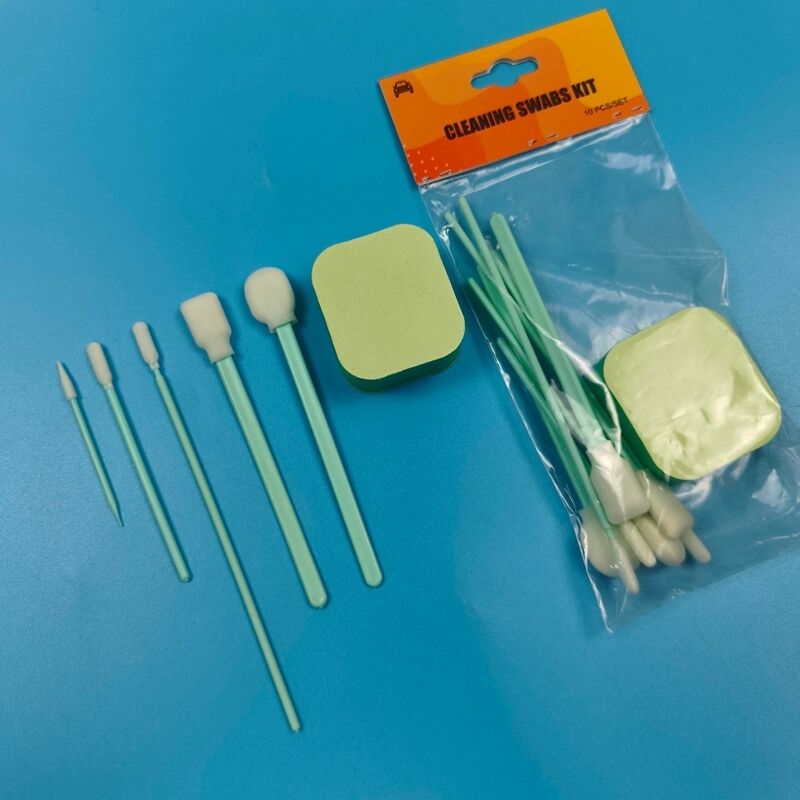 Kit d'écouvillons de détail de micro-éponge à poignée verte Portable Kit d'écouvillons de nettoyage de précision Kit de nettoyage de voiture